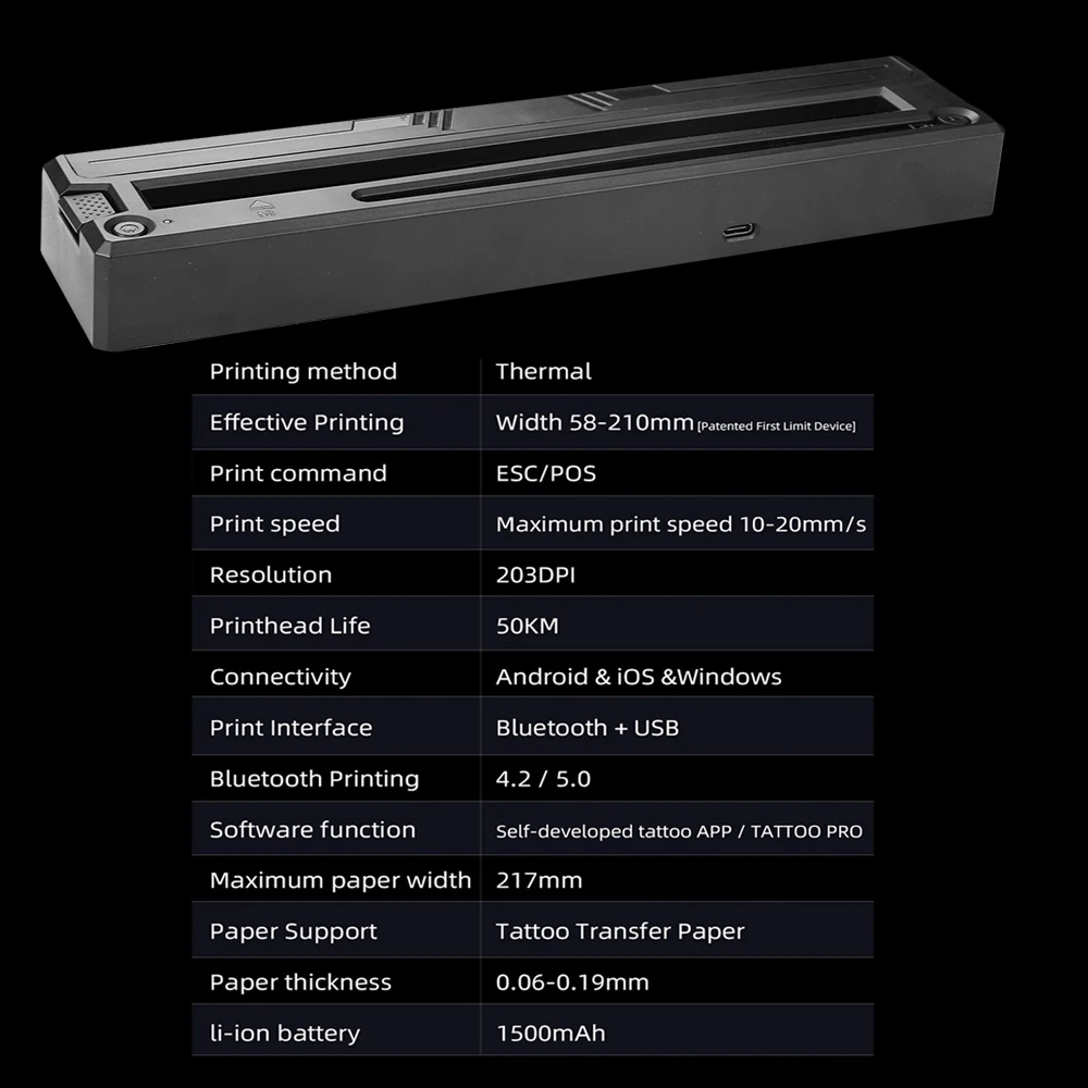 Wireless Tattoo Printer Bluetooth Tattoo Stencil Thermal Transfer Machine with 10 Transfer Paper Compatible with Smartphone & PC - Image 4