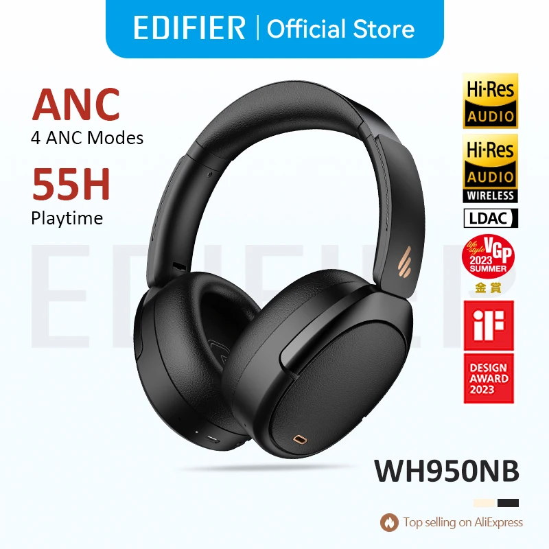 Edifier WH950NB Active Noise Cancelling Wireless Headphones Bluetooth 5.4 Headset, Hi-Res Wireless, 80hrs Playback,4 Microphones