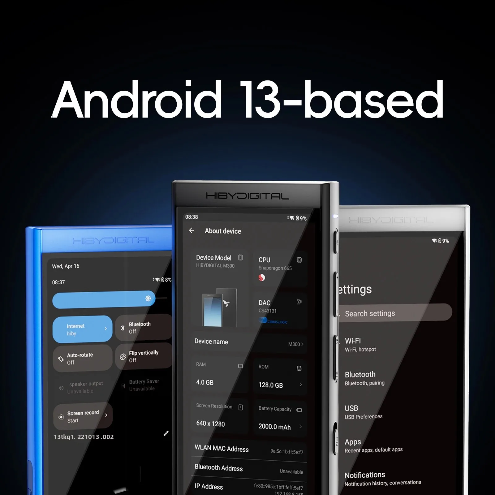 HiBy Digital M300 Android 13 Music Player MP3 HiFi Audio Bluetooth WiFi DSD256 FM Radio Dual Mic Built-in Speaker IPS 29hr 128GB - Image 2