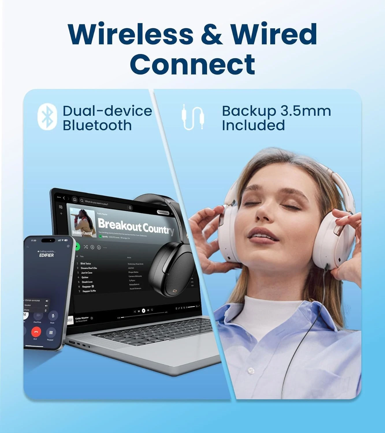 Edifier WH950NB Active Noise Cancelling Wireless Headphones Bluetooth 5.4 Headset, Hi-Res Wireless, 80hrs Playback,4 Microphones - Image 6