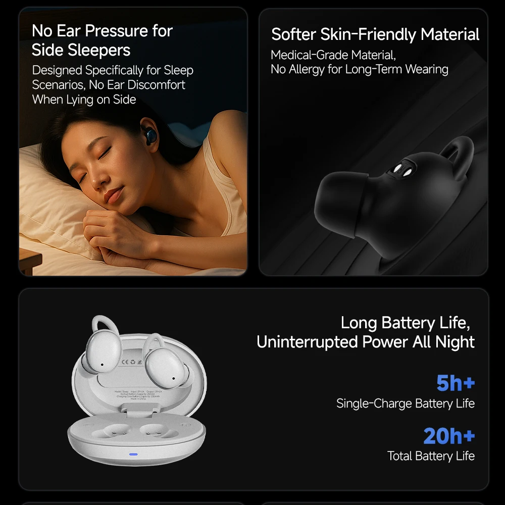 CCA Sleep Invisible Stereo Headset Wireless Bluetooth Earphone Earbuds with Mic for Phone Bluetooth 5.4 Headphones - Image 3